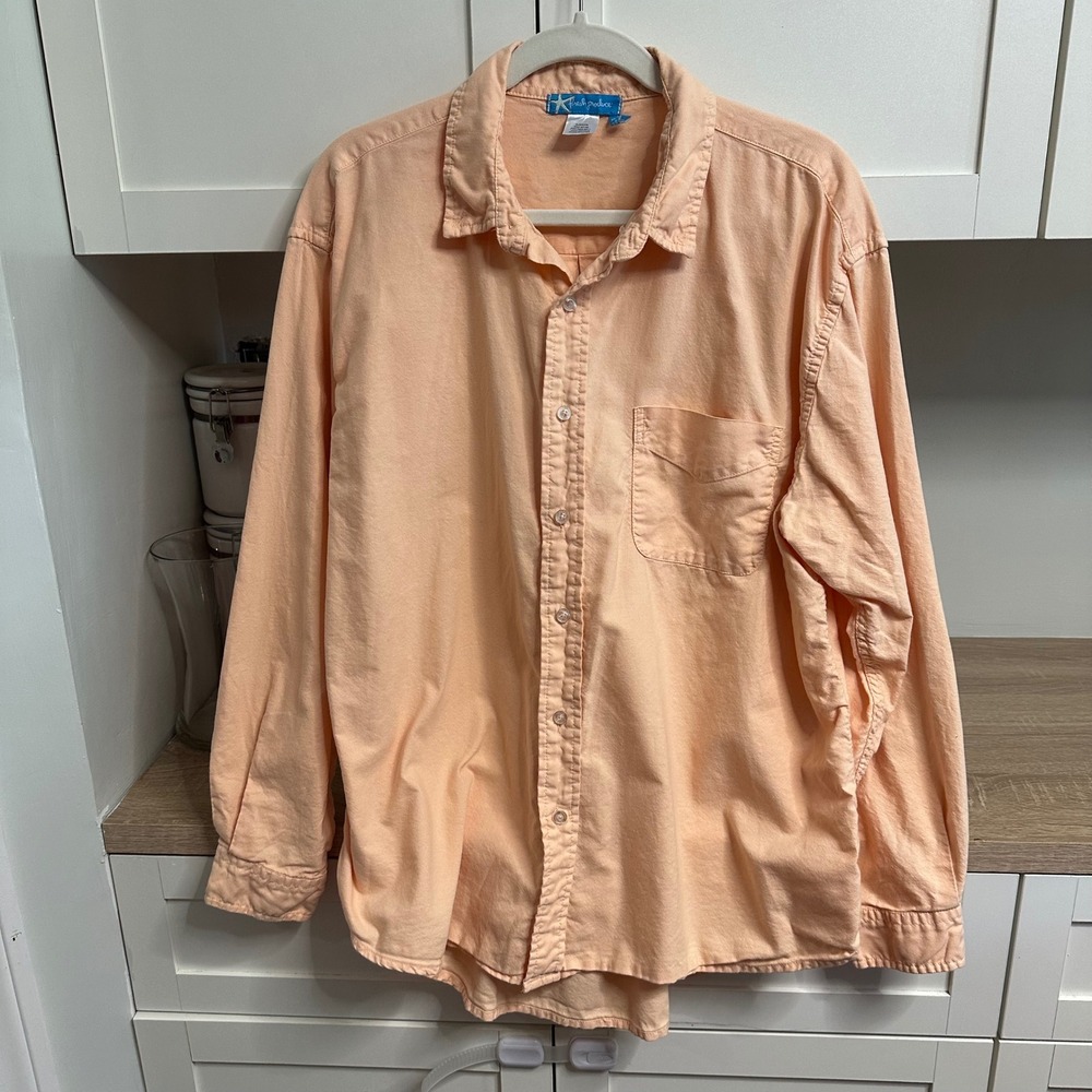 Fresh Produce Button Down Shirt Womens XL Peach Cotton Long Sleeve Minimalist